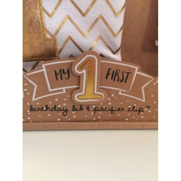 Pink and Gold Bib and Binky clip - Picture 2 of 4